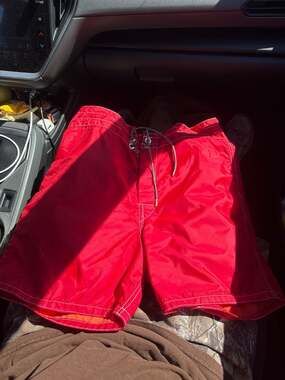 Vintage Birdwell Beach Britches Red Nylon Board Shorts Made in USA XS